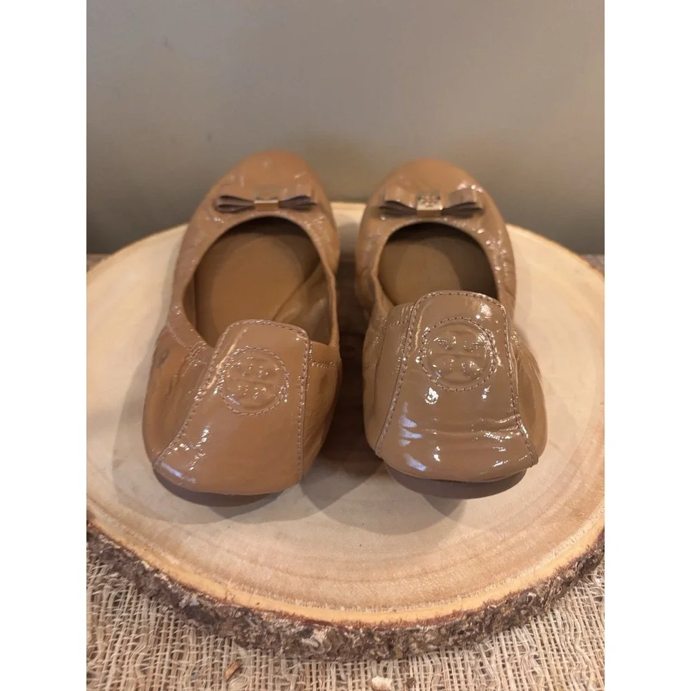Tory Burch Eddie Bow Patent Ballet Flats Size 10.5‎ Royal Tan.